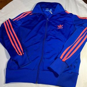 Adidas Track Suit Top 3 Stripes Blue & Pink Jogger Full Zip Sweater Jacket